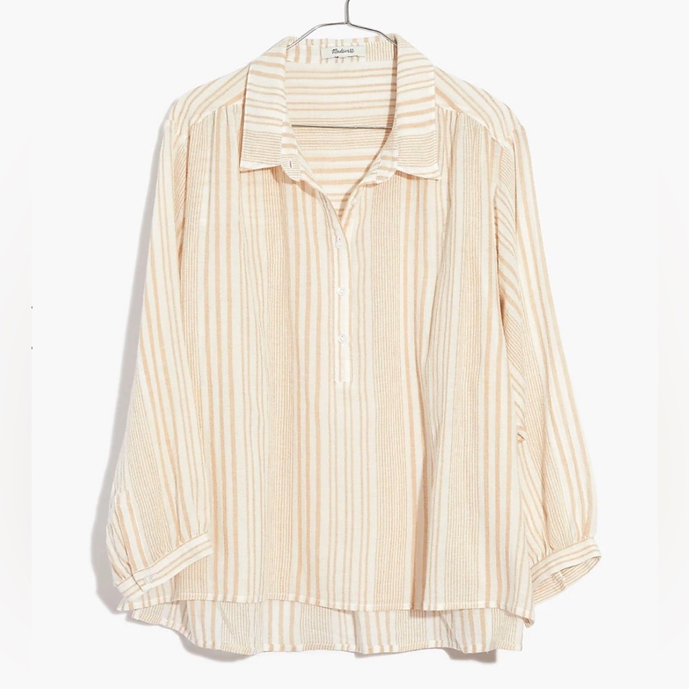 Madewell | 100% cotton striped gauze drop-shoulder popover top (size XXS)